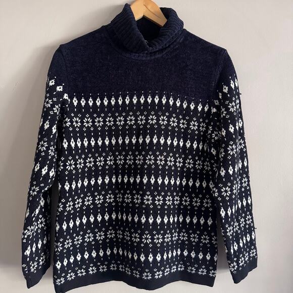 Bogner Sport Fair Isle Wool Turtleneck Sweater Navy Blue Size Medium - Picture 1 of 9